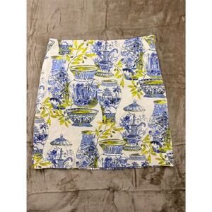 Talbots Petite Watercolor Ginger Jar Print Mini Skirt Coastal Southern Garden
